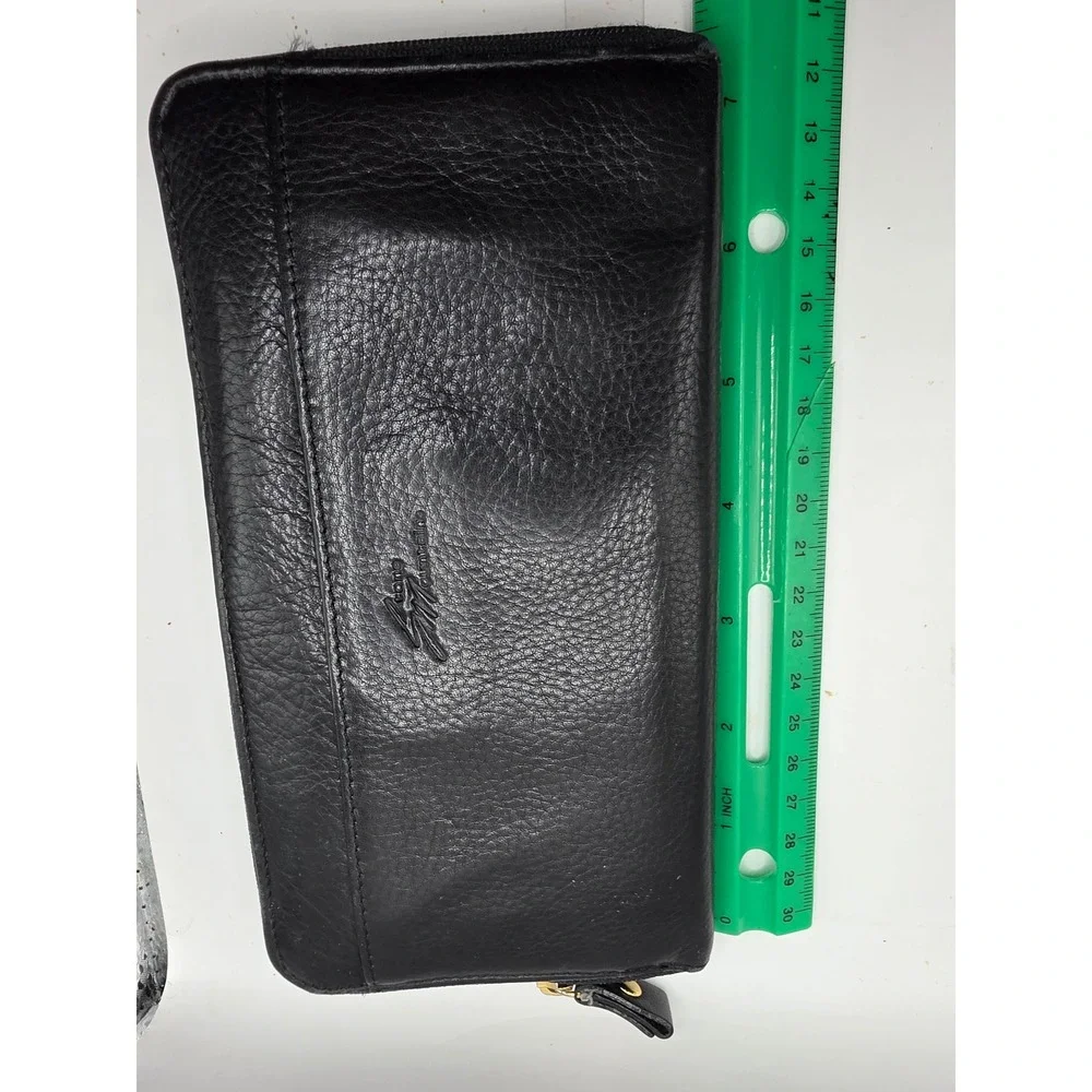 Stone Mountain Black Pebbled Leather Zip Around Long Wallet Organizer